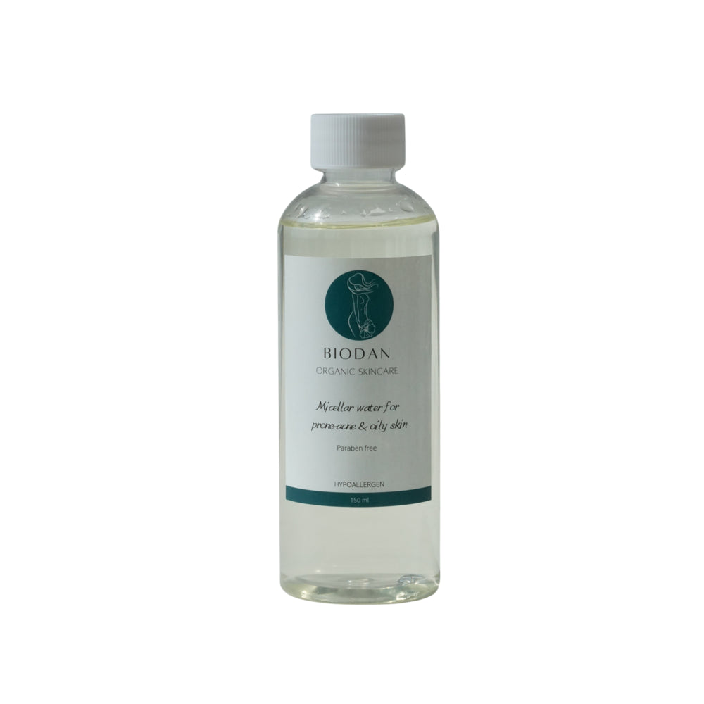 BioDan Purifying Micellar Water cleanser for oily and acne-prone skin in clear bottle